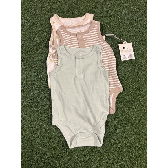 Baby 3PK Sleeveless Henley Bodysuit 3-6M - Picture 2 of 5